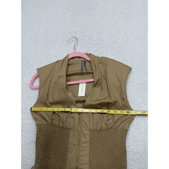 Anthropologie Shirt Dress Khaki Tommie Smocked Front Zip Preppy Boho Small NWT - Picture 4 of 11